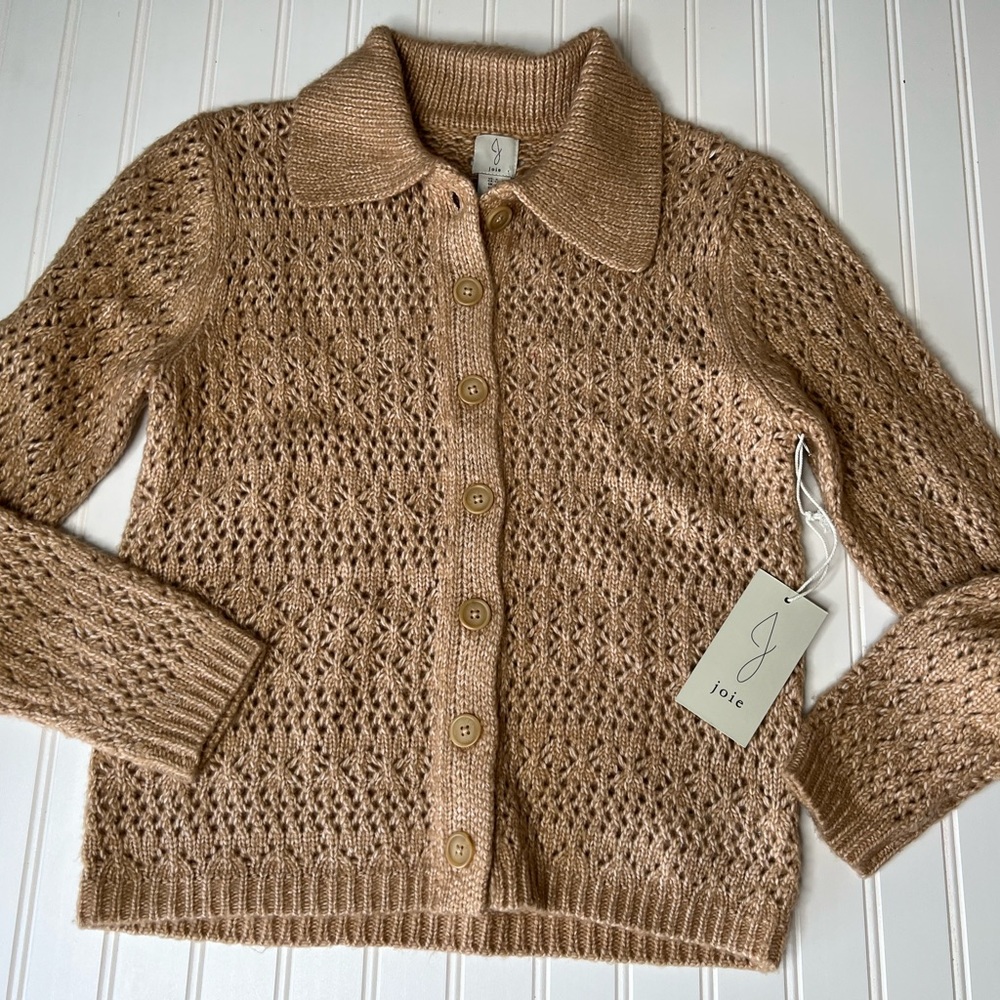 Joie Womens Cardigan Sweater Long Sleeve Collar Open Knit Small NEW